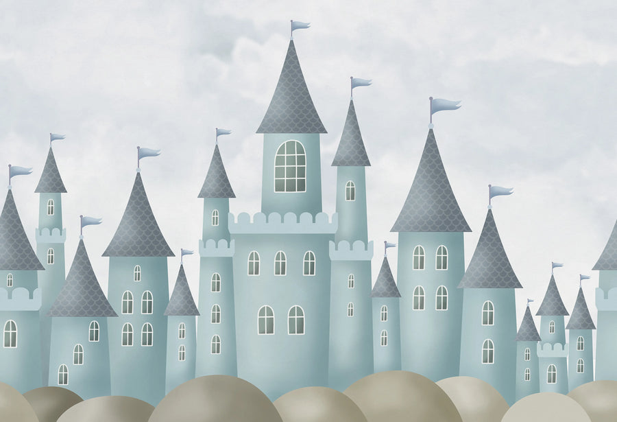Castle Village, Blue Mural Wallpaper