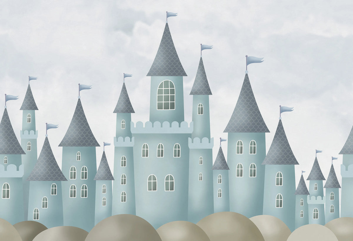 Castle Village, Blue Mural Wallpaper - pure wallpaper artwork