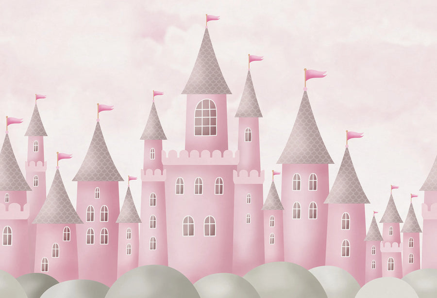 Castle Village, Pink Mural Wallpaper