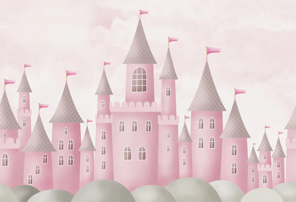 Castle Village, Pink Mural Wallpaper - pure wallpaper artwork