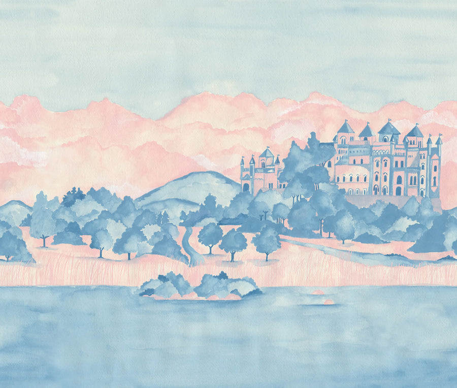 Castle By The Lake, Pink & Blue Mural Wallpaper