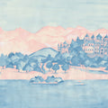 Castle By The Lake, Pink & Blue Mural Wallpaper - pure wallpaper artwork