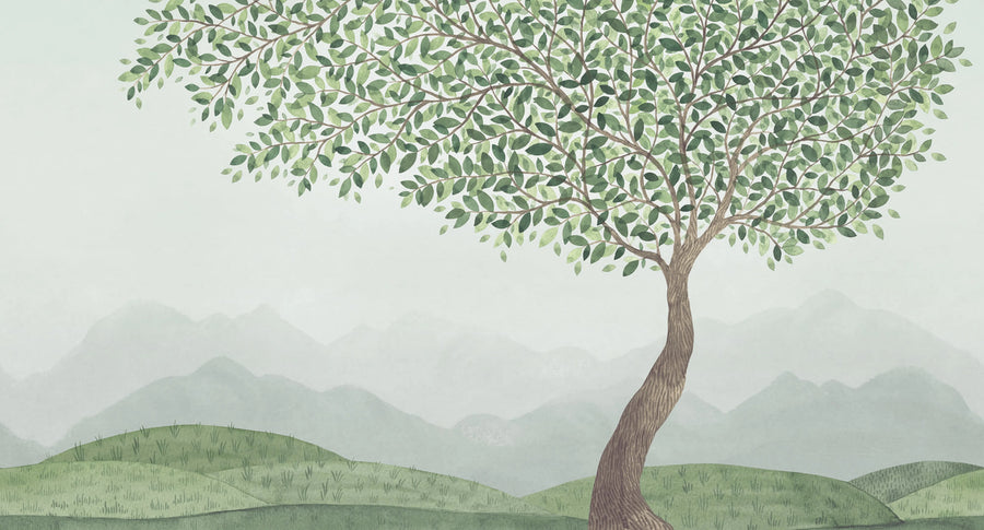 Mountain Tree, Green Mural Wallpaper