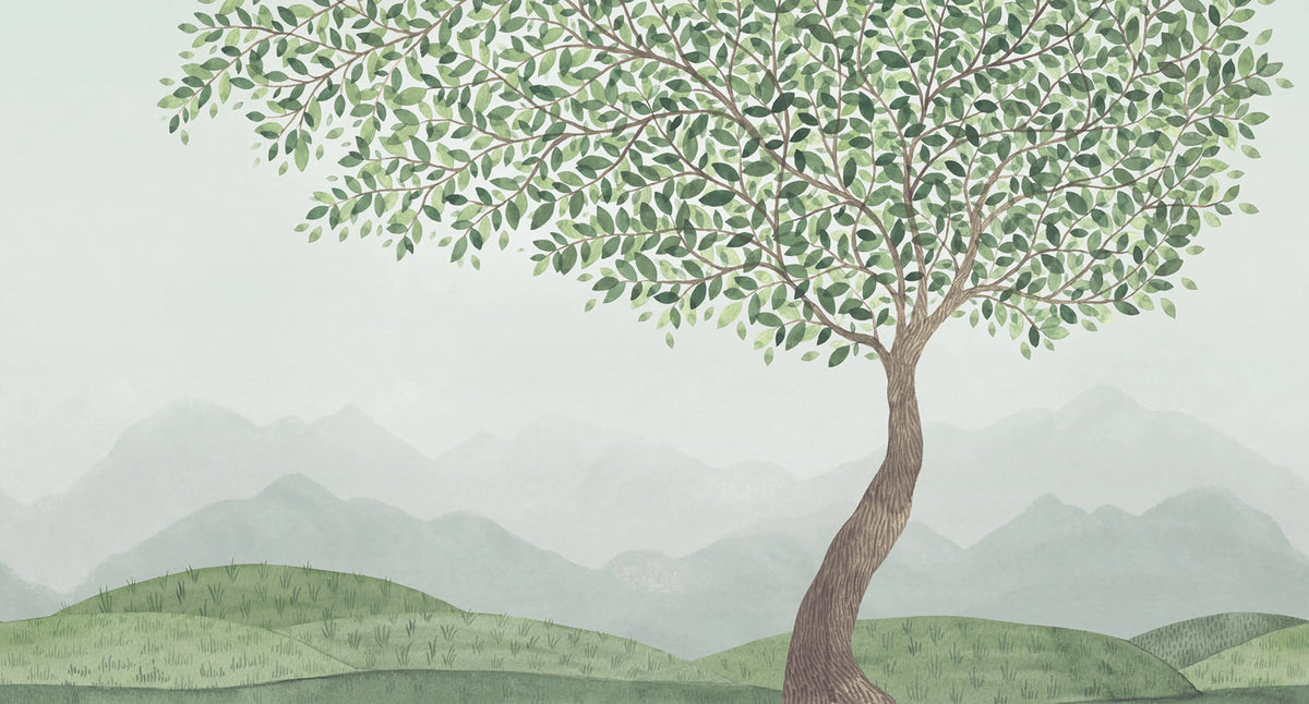 Mountain Tree, Green Mural Wallpaper - pure wallpaper artwork