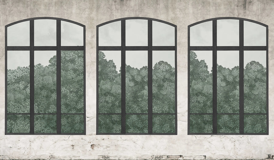 Vintage Windows, Soft Green Mural Wallpaper