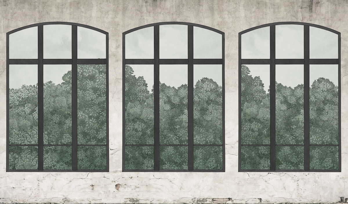Vintage Windows, Soft Green Mural Wallpaper - pure wallpaper artwork