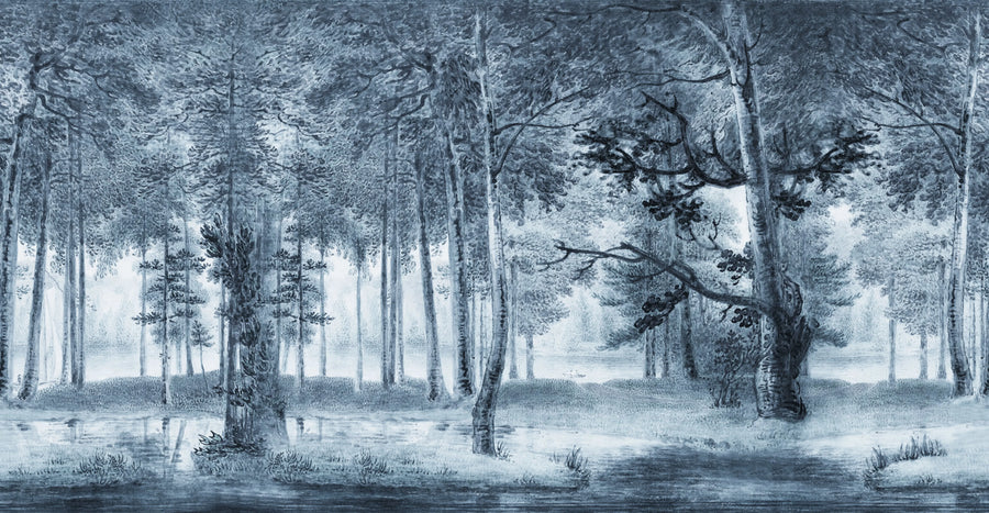 Lovers Forest, Vintage Blue Mural Wallpaper