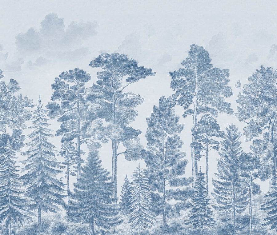 Scandinavian Bellewood, Vintage Blue Mural Wallpaper