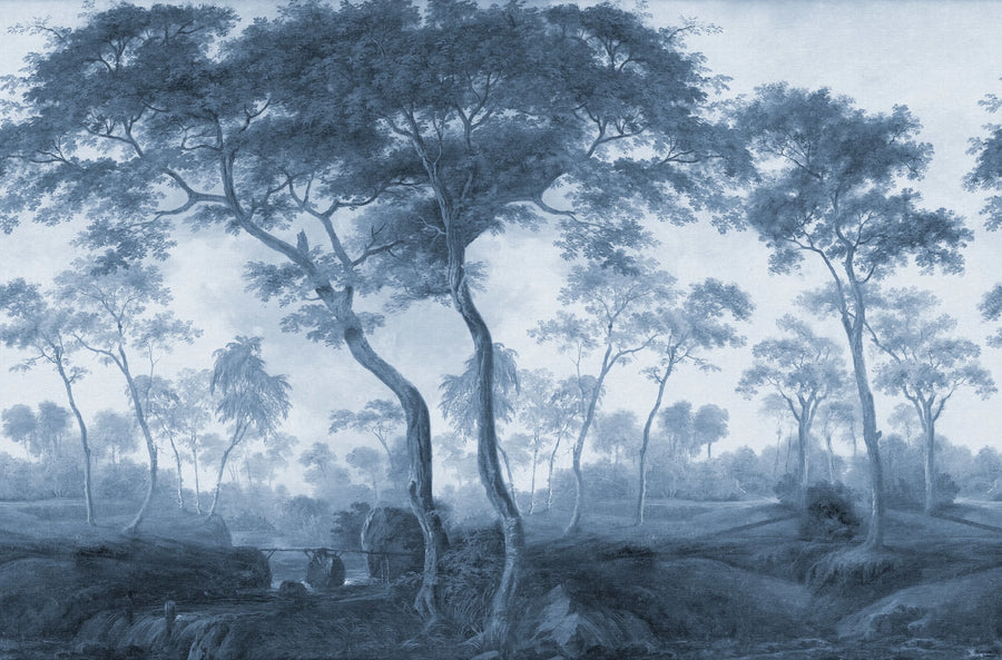 The Green Forest, Vintage Blue Mural Wallpaper