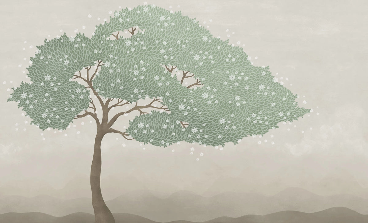 Windy Tree, Light Green Mural Wallpaper - pure wallpaper artwork
