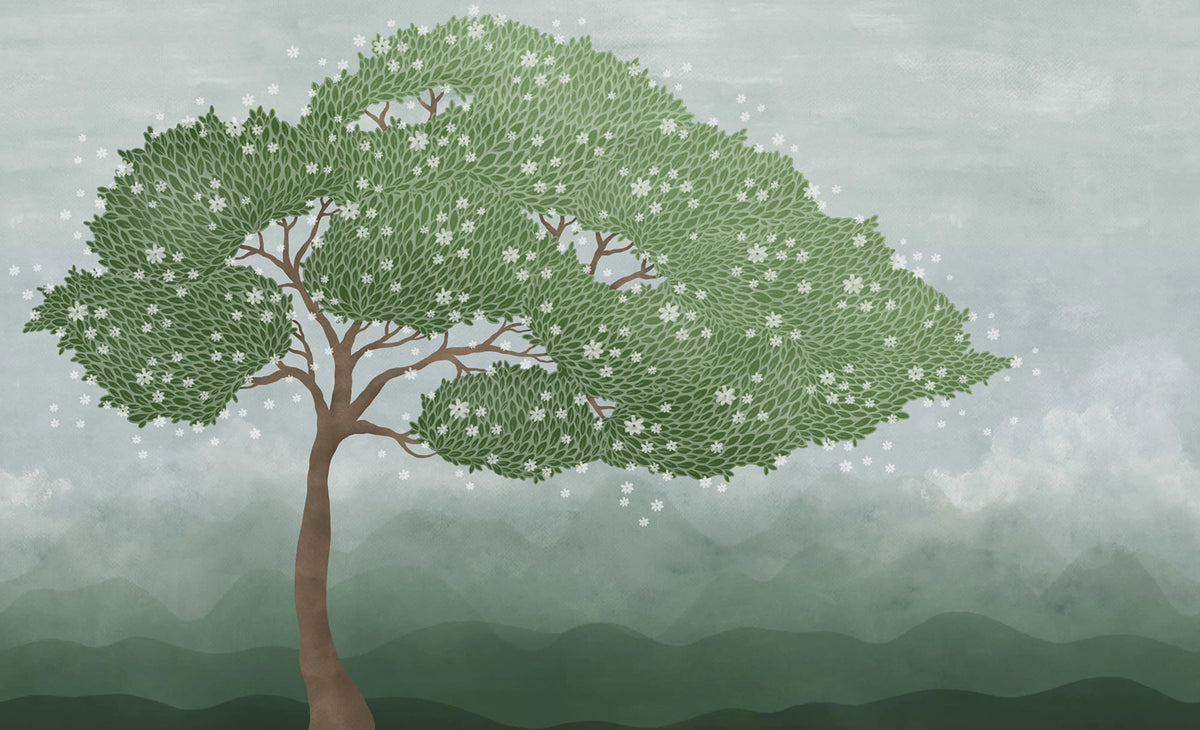 Windy Tree, Green Mural Wallpaper - pure wallpaper artwork
