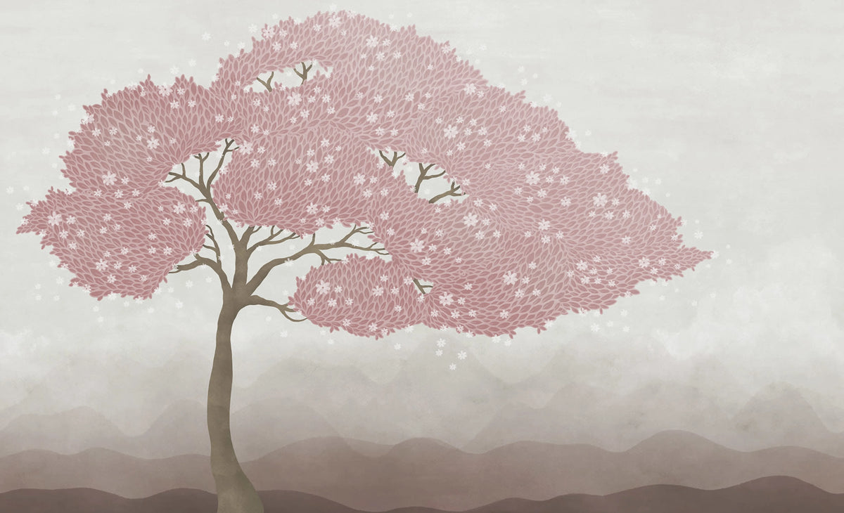 Windy Tree, Pink Mural Wallpaper - pure wallpaper artwork