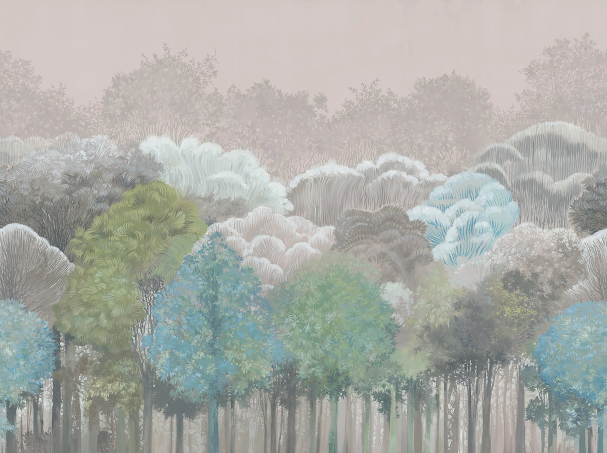 Leafy Forest, Dawn Mural Wallpaper - pure wallpaper artwork