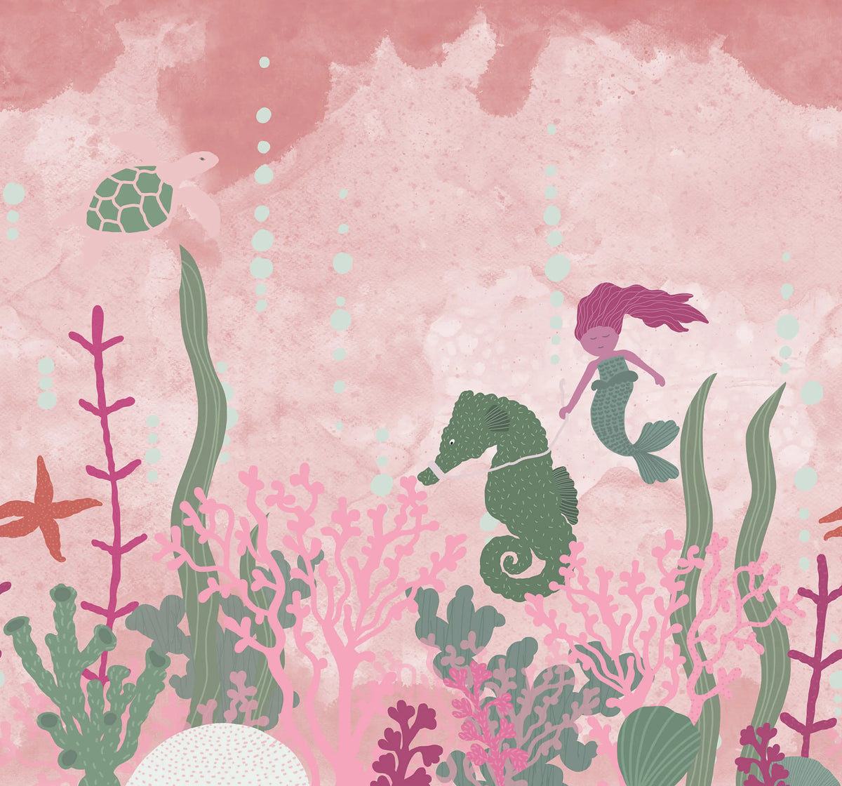Mermaid World, Pink Mural Wallpaper - pure wallpaper artwork