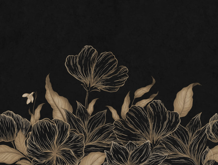 Floral Fantasy, Black Mural Wallpaper