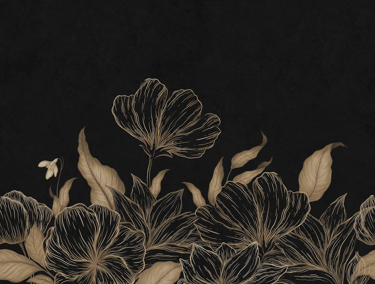 Floral Fantasy, Black Mural Wallpaper - pure wallpaper artwork