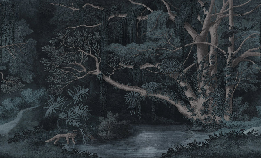 Secret Well Repeatable, Blue Mural Wallpaper