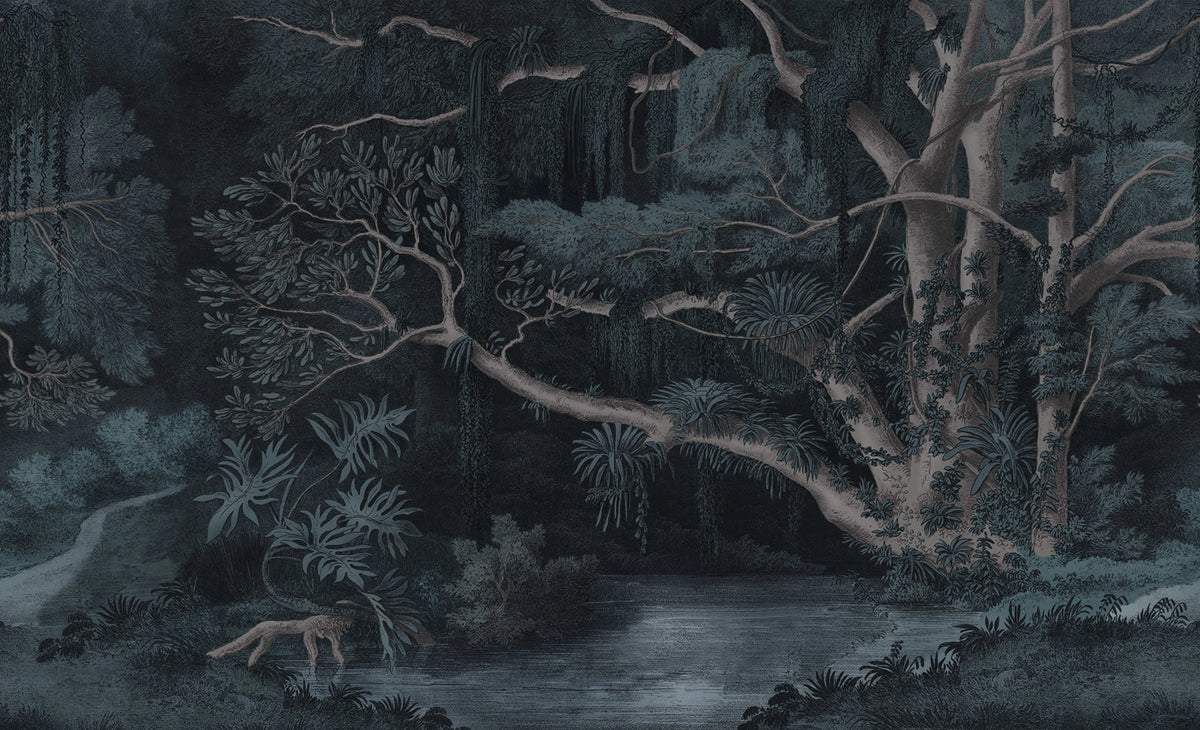 Secret Well Repeatable, Blue Mural Wallpaper - pure wallpaper artwork
