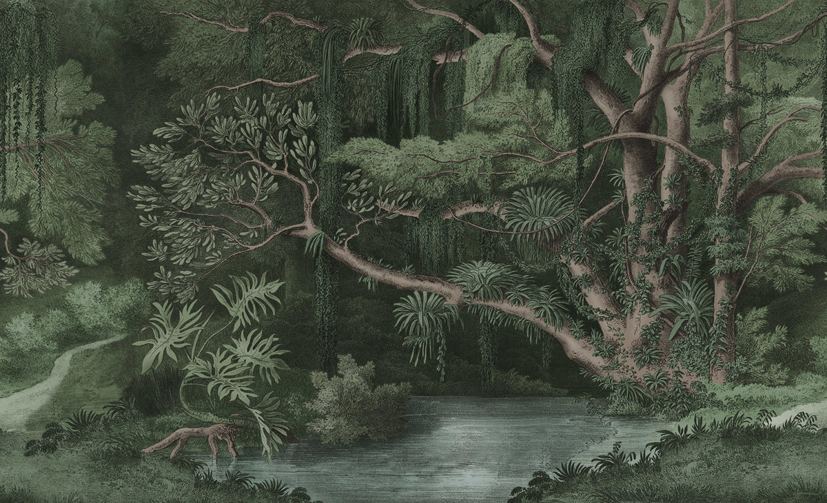 Secret Well Repeatable, Green Mural Wallpaper - pure wallpaper artwork