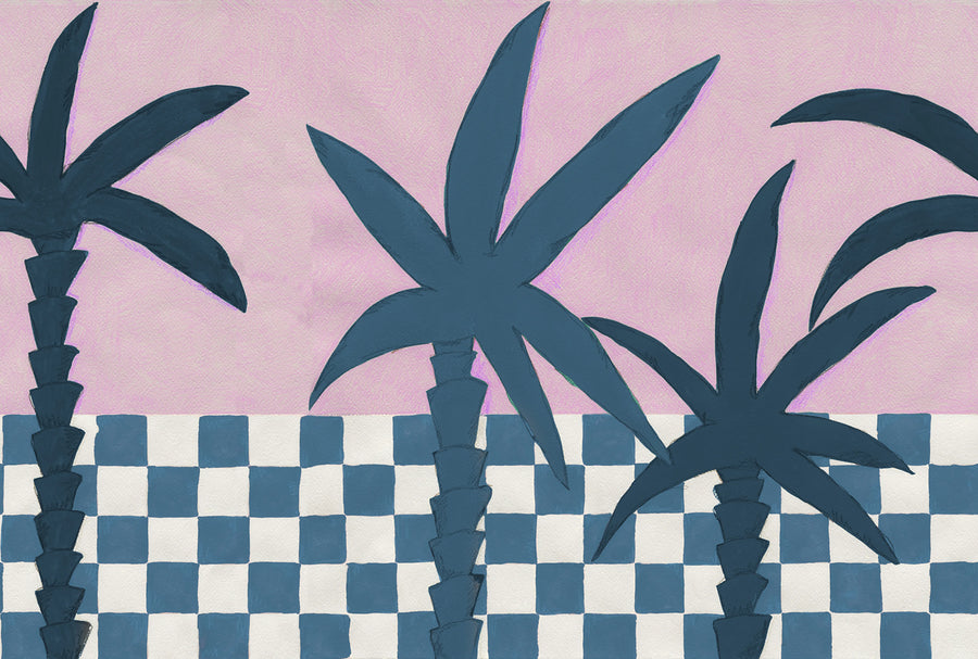 Palm Horizon, Blue & Pink Mural Wallpaper