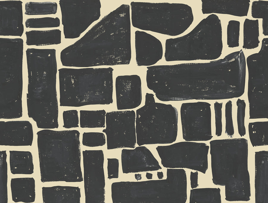 Block Print, Black Mural Wallpaper