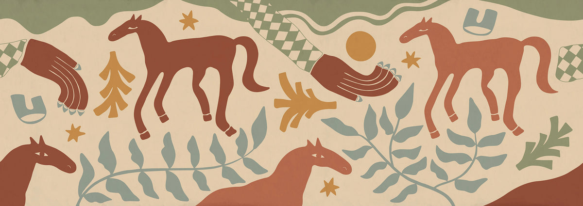 Emmas Horses, Red & Green Mural Wallpaper - pure wallpaper artwork