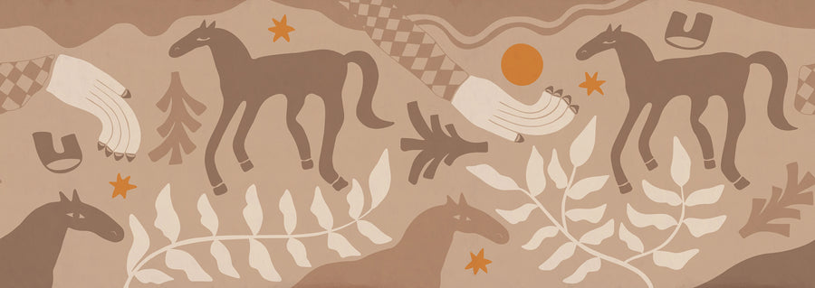 Emmas Horses, Brown Mural Wallpaper