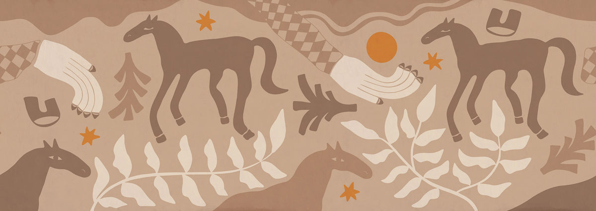 Emmas Horses, Brown Mural Wallpaper - pure wallpaper artwork