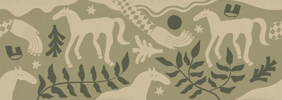 Emmas Horses, Green Mural Wallpaper