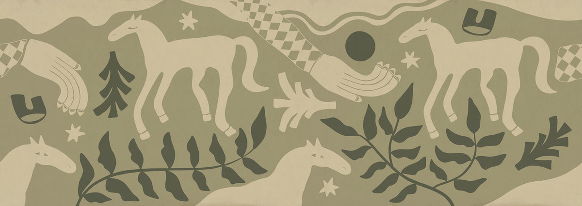 Emmas Horses, Green Mural Wallpaper - pure wallpaper artwork