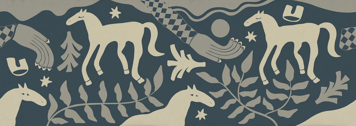 Emmas Horses, Blue Mural Wallpaper - pure wallpaper artwork