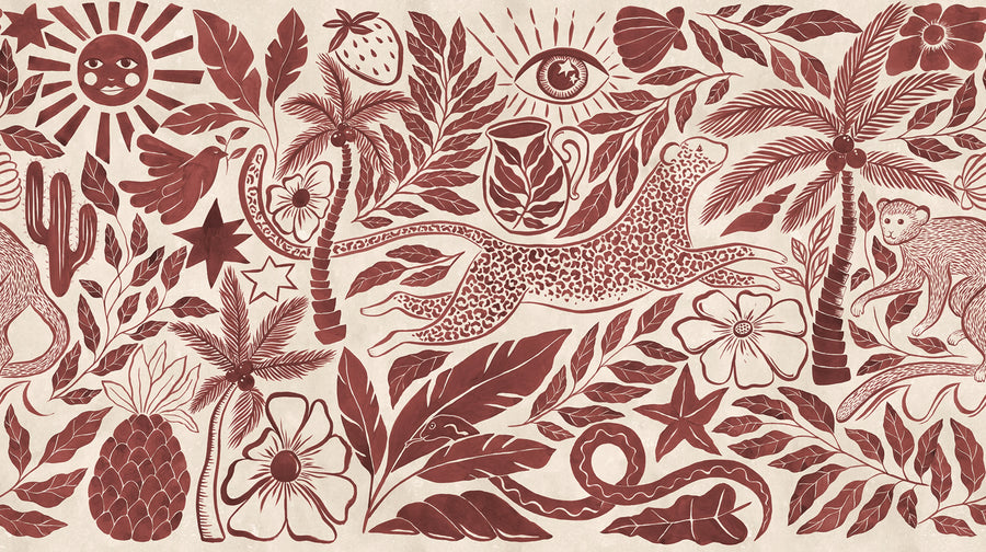 Midnight Tropics, Red Mural Wallpaper