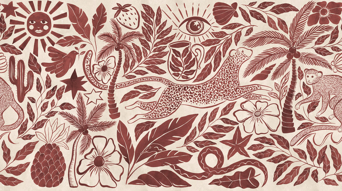 Midnight Tropics, Red Mural Wallpaper - pure wallpaper artwork
