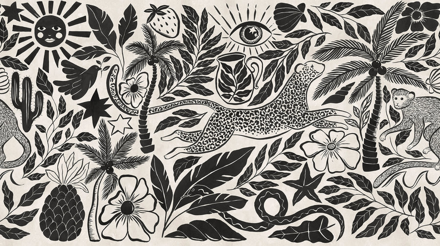 Midnight Tropics, Black & White Mural Wallpaper
