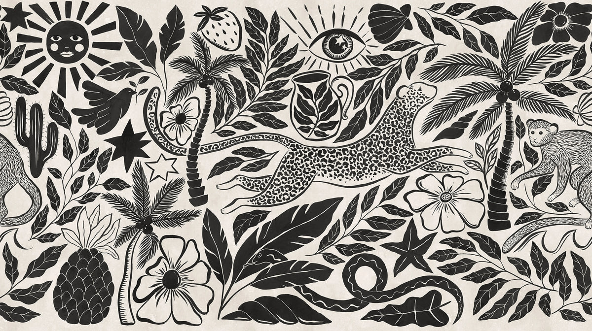 Midnight Tropics, Black & White Mural Wallpaper - pure wallpaper artwork