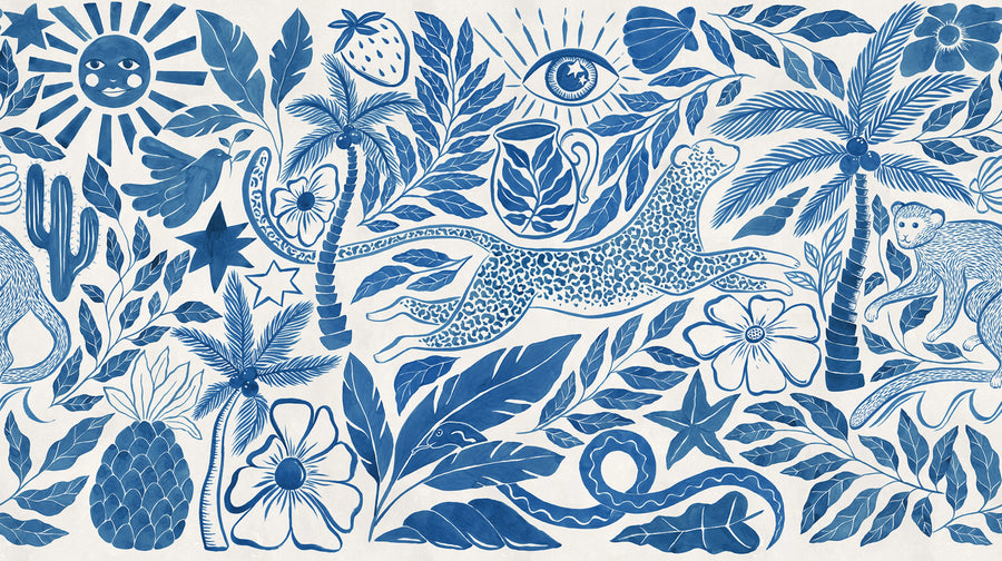 Midnight Tropics, Blue Mural Wallpaper
