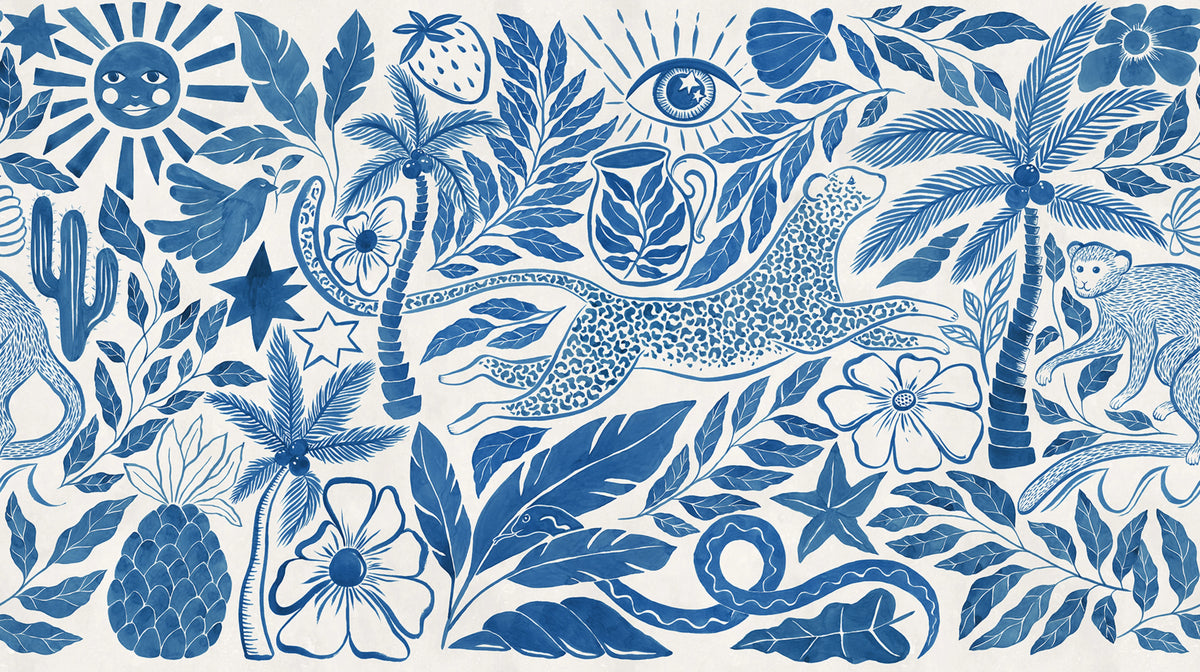 Midnight Tropics, Blue Mural Wallpaper - pure wallpaper artwork
