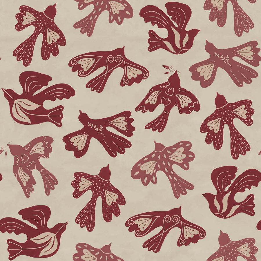 Dancing Wings, Red Mural Wallpaper