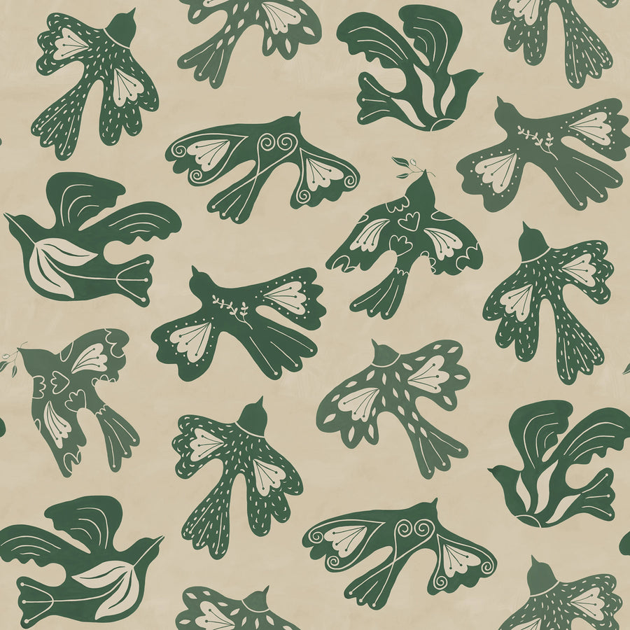 Dancing Wings, Green Mural Wallpaper