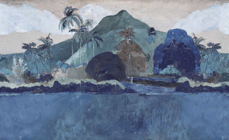 Tahitian Landscape, Blue Mural Wallpaper