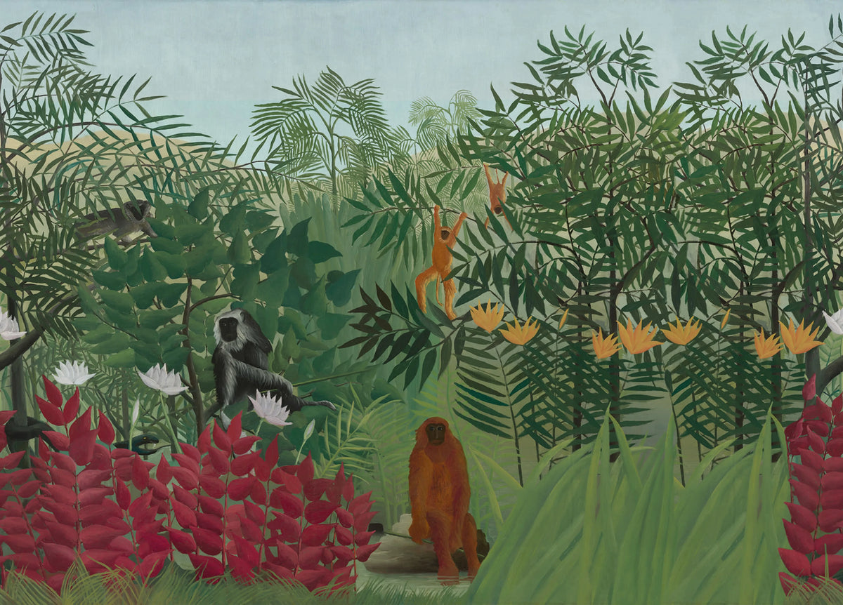 Tropical Forest With Monkeys by Rousseau Mural Wallpaper - pure wallpaper artwork