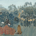 Tropical Forest With Monkeys, Blue Mural Wallpaper - pure wallpaper artwork
