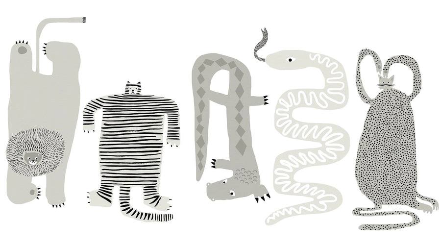 Funky Friends, Gray Mural Wallpaper