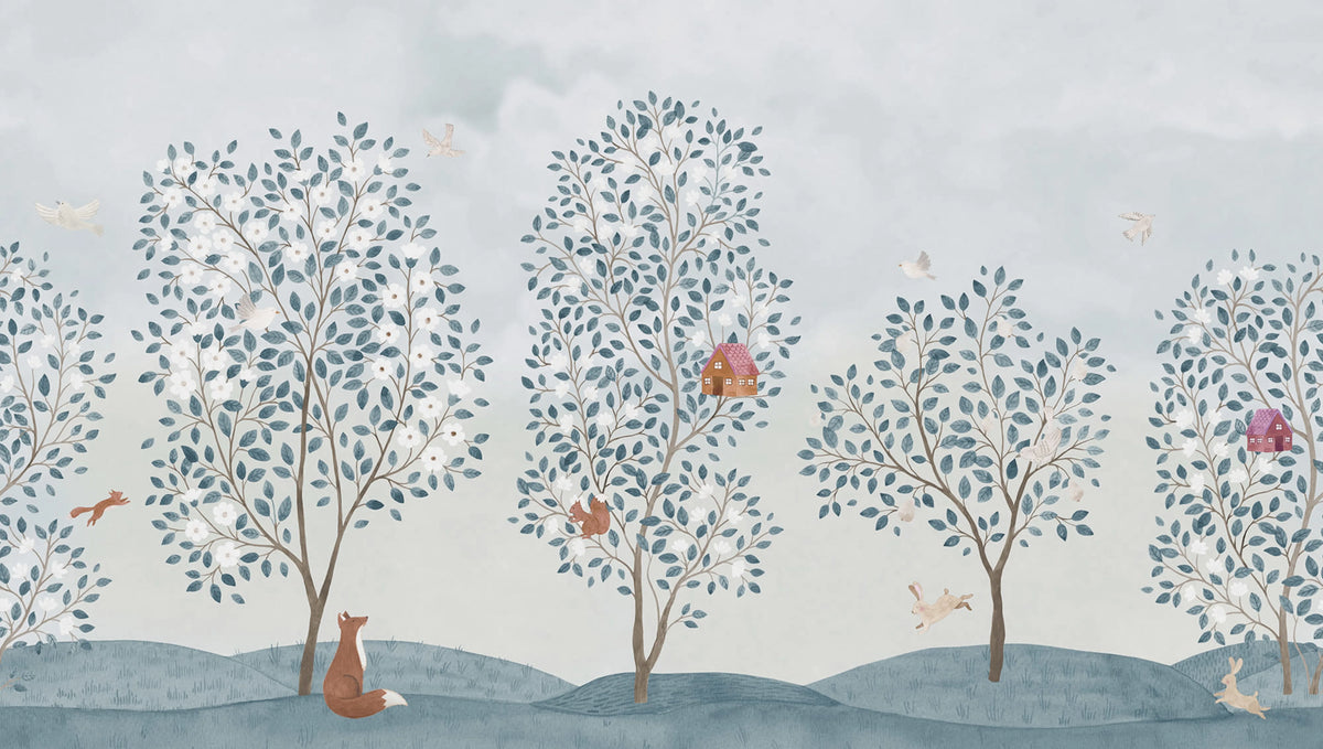 Happy Haven, Light Blue Mural Wallpaper - pure wallpaper artwork