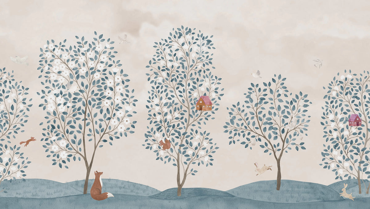 Happy Haven, Turquoise Mural Wallpaper - pure wallpaper artwork