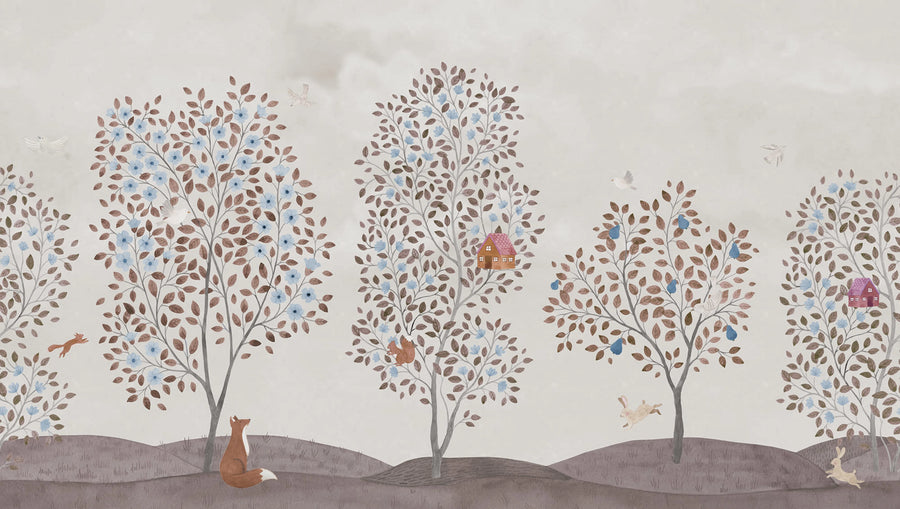 Happy Haven, Beige Mural Wallpaper