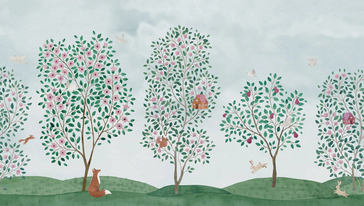 Happy Haven, Green Mural Wallpaper - pure wallpaper artwork