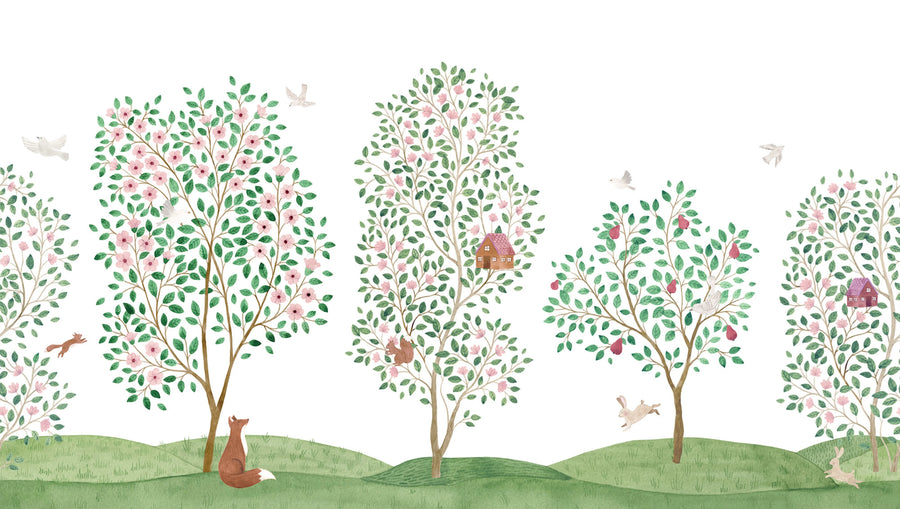 Happy Haven, White Mural Wallpaper
