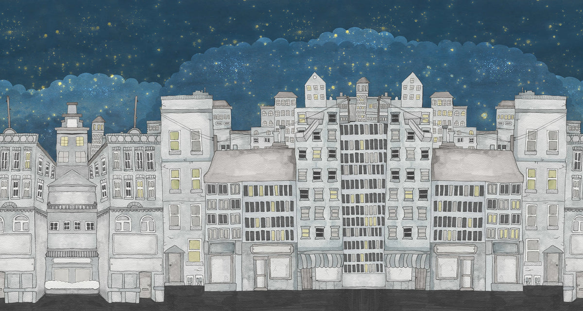 Funny Houses, Dark Blue Mural Wallpaper - pure wallpaper artwork