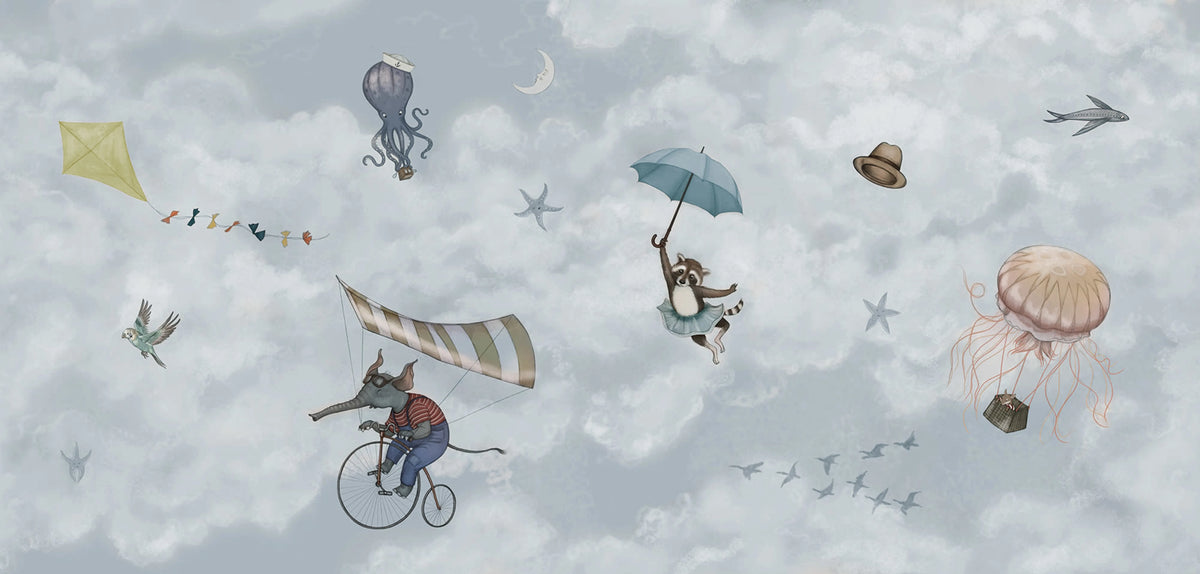 In the Clouds, Light Blue Mural Wallpaper - pure wallpaper artwork